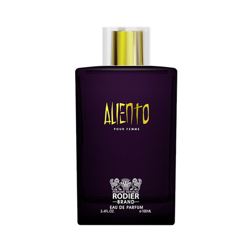 تصویر ادو پرفیوم زنانه رودیر مدل Aliento با طراحی شیشهای شیک و رایحه گرم، الهامگرفته از عطر Alien