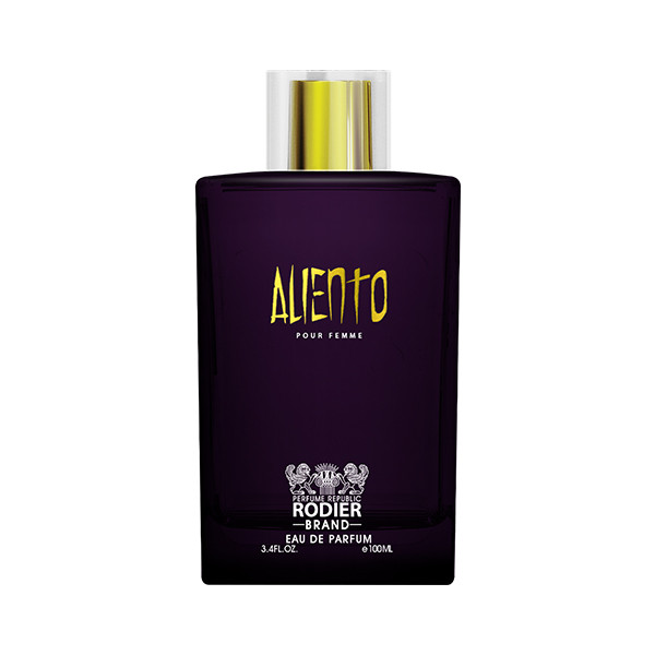 تصویر ادو پرفیوم زنانه رودیر مدل Aliento با طراحی شیشهای شیک و رایحه گرم، الهامگرفته از عطر Alien